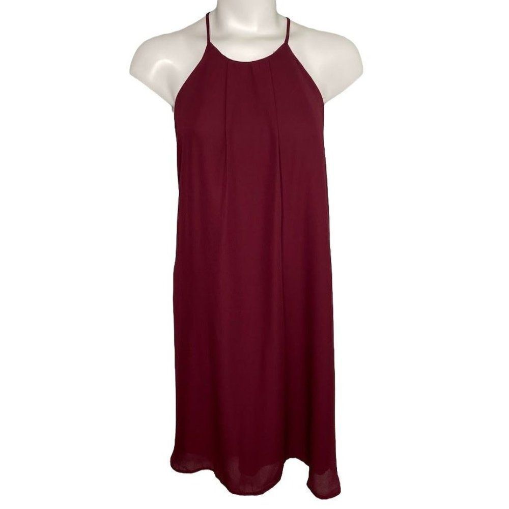 Charlotte Russe Dress Women's LARGE Dark Red Keyhole-Back Lined Spaghetti-Straps
